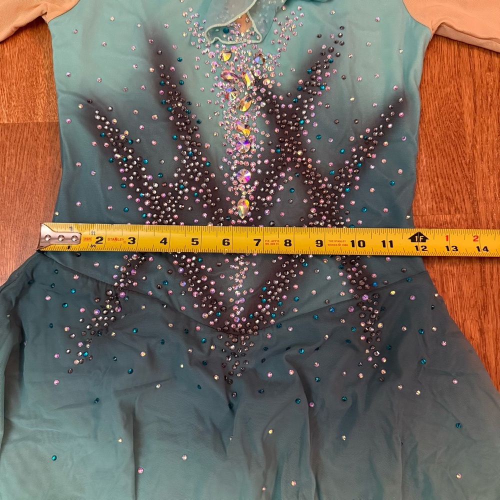 Figure Skating Customized Dress Teal Aqua Ombré Rhinestone Stoned Long Sleeve XS - Picture 17 of 17